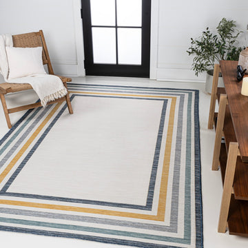 Pollux Classic Coastal Mitred Stripe Reversible Machine-Washable Indoor/Outdoor Area Rug